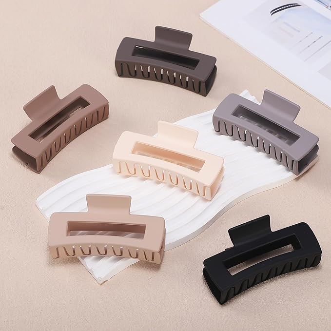 4 Inch Big Hair Claw Clips 6 Pcs Large Claw for Thick Hair Square Hair Clips for Women Rectangle Hair Clips Nonslip Acrylic Banana Jaw Clips Hair Accessories for Girls (Chocolate)