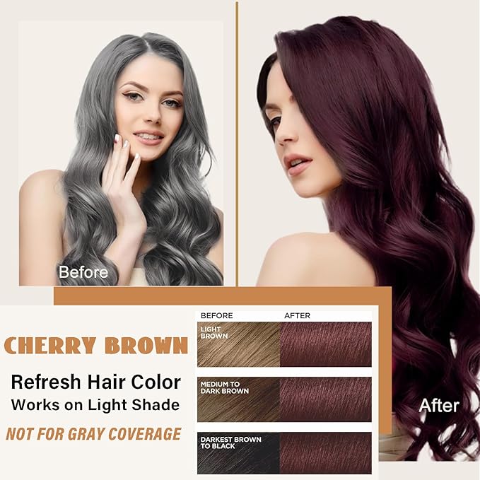 Cherry Brown Hair Dye Shampoo, Semi-Permanent Brown Hair Dye, Works in Minutes, Instant Hair Color Shampoo for Women Men, Champu Para Pintar el Pelo, Champu Para Canas, Easy to Use 16.90 Fl Oz