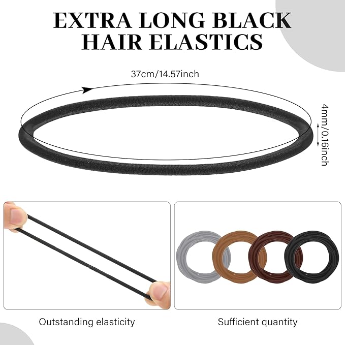 Dingion 80 Count Extra Long Hair Tie for Thick and Curly Hair Elastic Ponytail Holders for Women No Metal Bands Accessories(Multi Color)