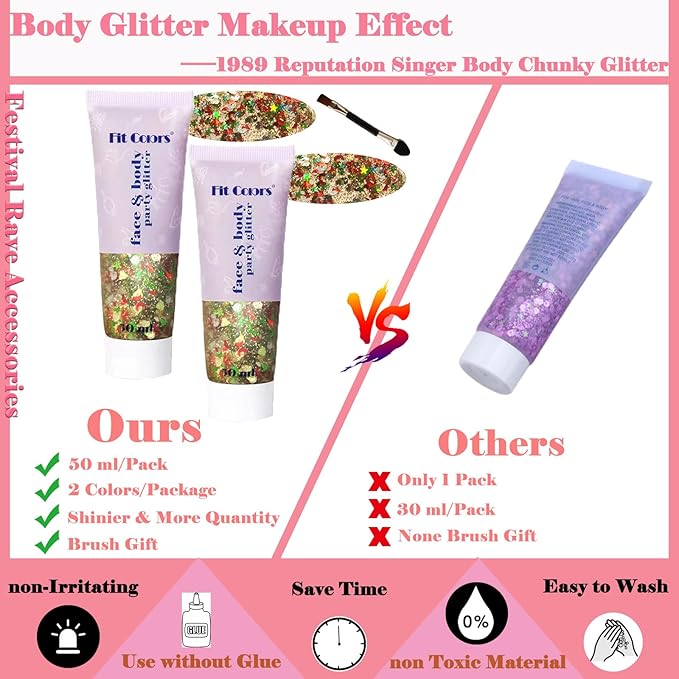 Christmas Body Glitter Face Glitter Gel: Christmas Hair Glitter,Christmas Accessories Stocking Stuffers Gift Decorations,Festival Face Glitter Makeup for Women Kids Girls,Chunky Glitter