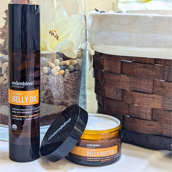 Mambino Organics Oh Baby! Belly Oil for Pregnant Women, Organic Stretch Mark Oil for Pregnancy, Postpartum Skin Elasticity, Hydration, With Tamanu, Shea Butter, Calendula, Vegan, Non-GMO, 4 fl oz