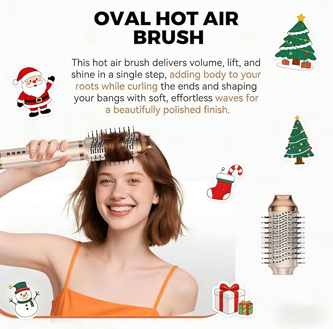 6 in 1 Hair Styler,110-120V Hair Dryer Brush,110,000 RPM High-Speed,Negative Ion & 4 Adjustable Temp Hot-Air Hair Brush,Detachable Hot Air Styler Set for Women (Pink Gold)