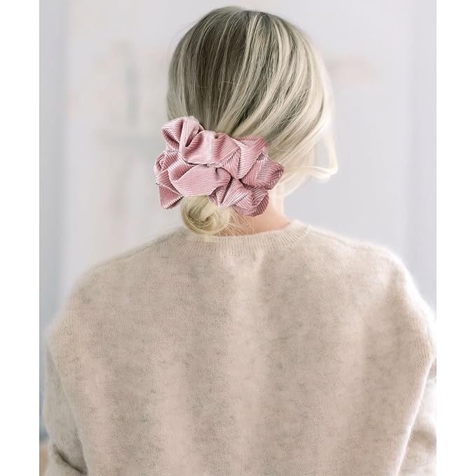 CEELGON Dusty Pink Big Corduroy Scrunchie 6.5 Inches Jumbo Scrunchies Hair Ties Oversized Ponytail Holder for Thick Curly Hair Extra Large Hair Accessories for Women (Dusty Pink)