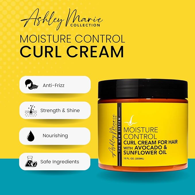 The Hair Diagram - Ashley Marie Moisture Control Curl Cream with Avocado & Sunflower Oil - Natural Ingredients - Anti Frizz Curly Hair Styling Cream - Color Safe - Paraben & Sulfate Free - 12oz