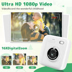 Instant Print Camera for Kids, Christmas Birthday Gifts for Girls Boys, 1080P Instant Digital Print Cameras for Toddler,Portable Toy for 4 5 6 7 8 9 10 Year Old Girl with 32GB SD Card，White