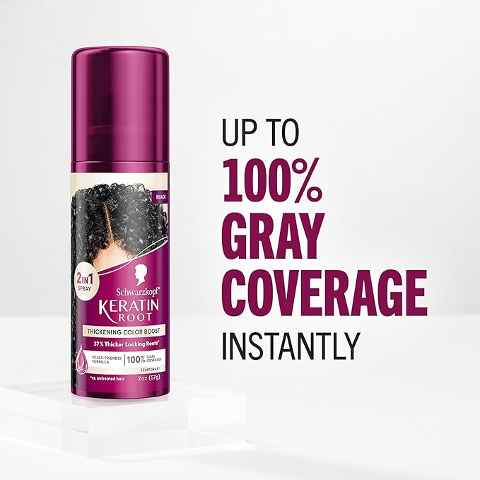 Schwarzkopf Keratin Root Temporary Hair Color Spray, Dark Brown, Instant Gray Coverage, Thicker, Fuller-Looking Roots, Easy-to-Use, No Ammonia, Low Mess Application, Scalp Friendly