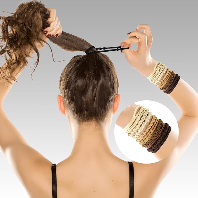 Boho Hair Ties Bracelets for Women, 48PCS Hair Accessories Set - No Damage Ties for Thick, Thin, Medium, Long Hair & Ponytails, Retro Style