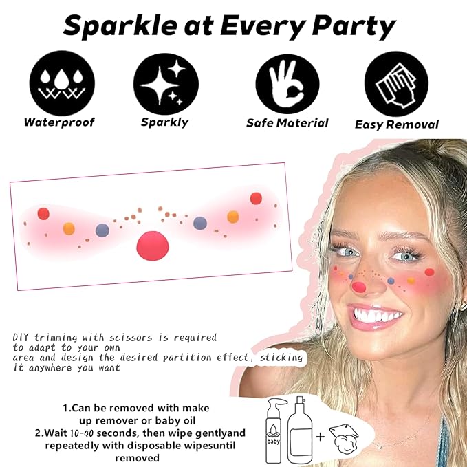 Face Glitter Freckles Tattoo, Temporary Makeup Patches,Unique Design Body Glitter Sparkle Fake Freckles Stickers Festival, Concert,Carnival Party,Cosmetic Glitter,Rave Accessories Decorations,8 PCS