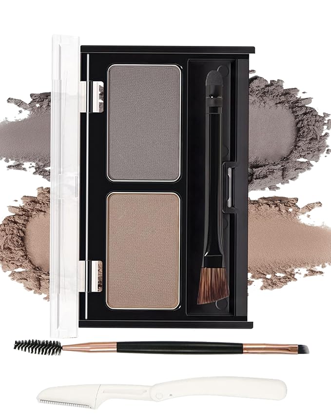 Eye Brow Powder for Women,2 Color Waterproof Eyebrow Powder Tinting Palette Light Brown Taupe Long-Lasting,Brow Fill&Sculpt Natural Eyebrow Contour Eyeshadow Mother’s Gift with Brow Brush&Razor-01
