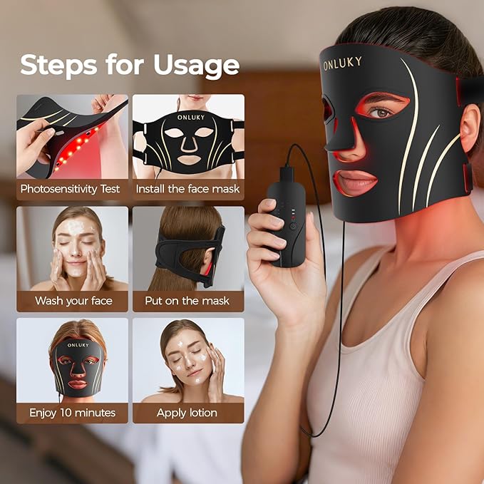 Red Light Therapy Mask for Face,70 LED Face Mask Light Therapy,USB C Rechargeable,Infrared Light Therapy Mask for Home Working Travel Yoga Sleep