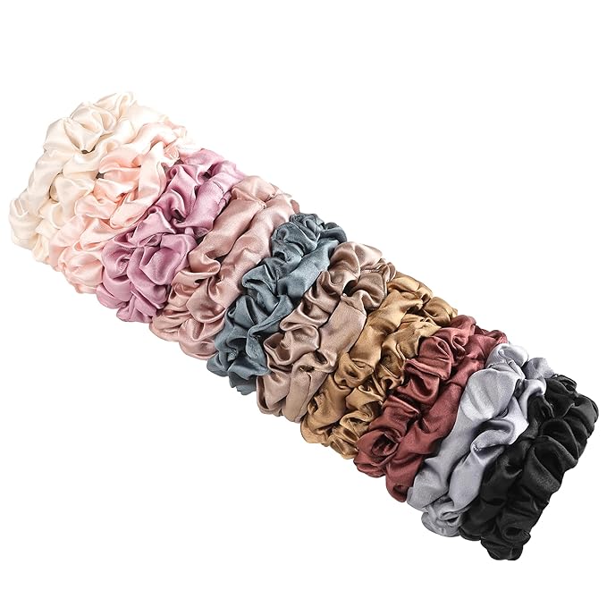 Hair Ties Satin Silk Small Scrunchies for Women Girls Ponytail Holders 20 Pcs Mini Bulk Scrunchies Elastic Hair Bands for Thick Curly Hair Pony Tails Hair Ties