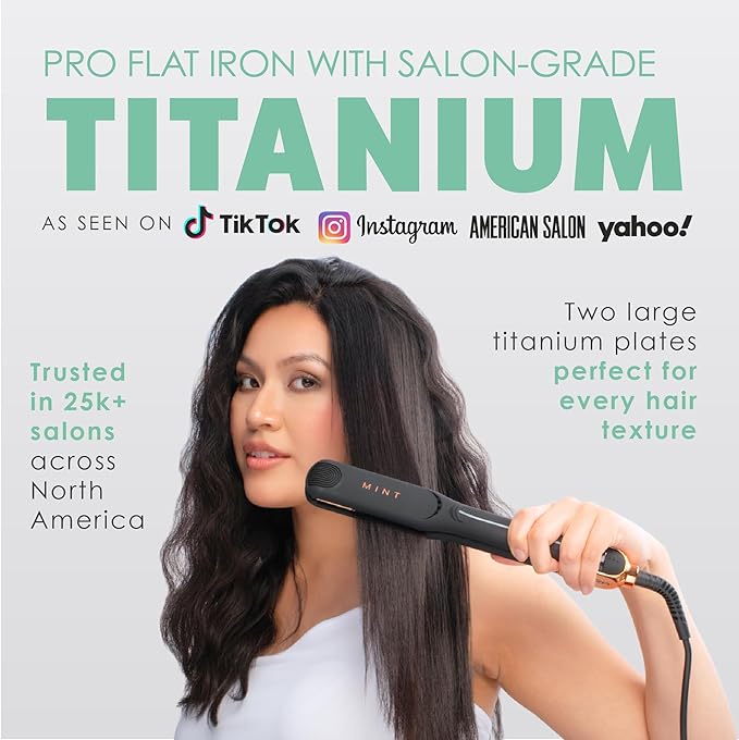 Professional Series MIRA Titanium Flat Iron Hair Straightener for Thick & Fine Hair | Powerful Single-Pass Straightening | Straightener & Curling Iron in One | 1 1/4 Inch Wide Flat Iron by MINT