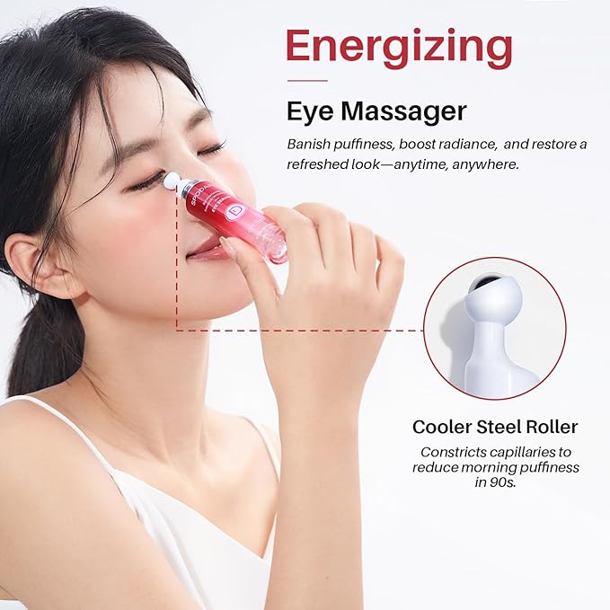 Caffeine & Retinol Eye Serum for Dark Circles, Puffiness and Wrinkles, Under Eye Cream with Hyaluronic Acid, Niacinamide & Peptides, Roller Serum with 360°Massage Ball - 0.5 fl. oz