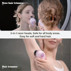 3-in-1 Electric Razor for Women, Painless Bikini Trimmer & Body Shaver, IPX7 Waterproof Wet/Dry, 120-Min Type-C Rechargeable, Gentle & Smooth Pink Shaver, Ideal Holiday Gift for Her