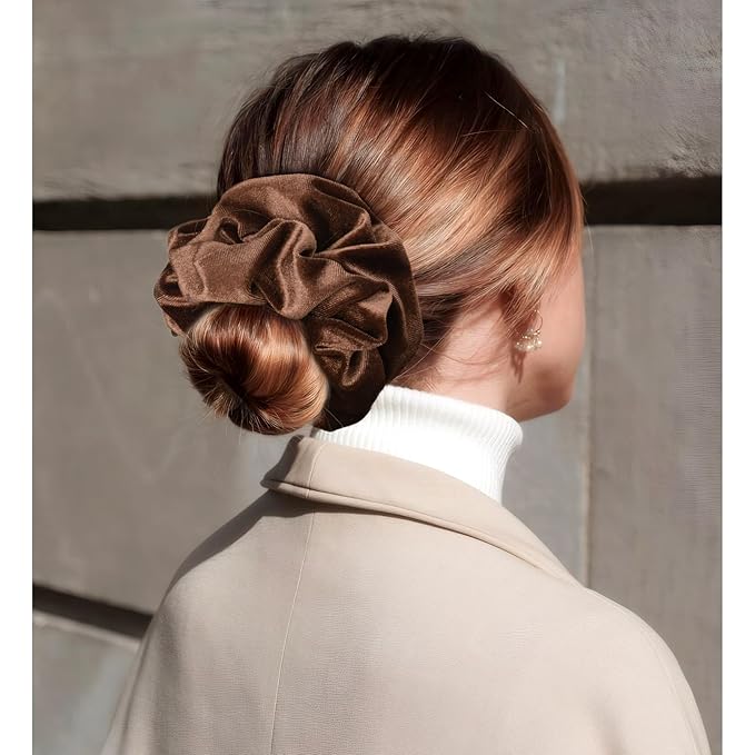 CEELGON Brown Big Velvet Scrunchie 6.5 Inches Jumbo Scrunchies Hair Ties Oversized Ponytail Holder for Thick Curly Hair Extra Large Hair Accessories for Women (Brown)