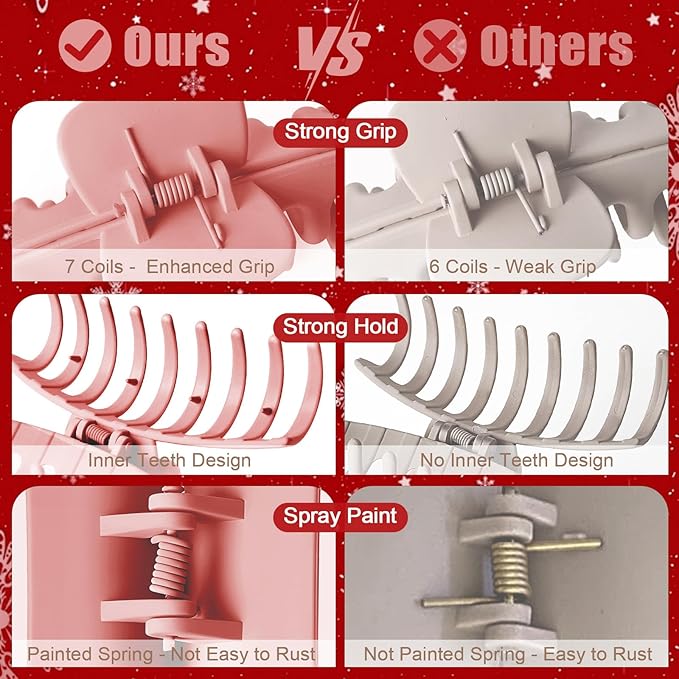 TOCESS Hair Claw Clips for Women - Large 8PK Neutral Matte Jumbo Square Hair Clips for Thick, Thin, Long, Short, Curly Hair Girls, Big Jaw Clip Set for Daily Use (Deep Pink)