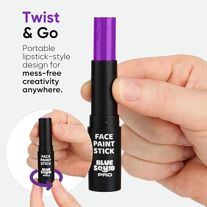 Blue Squid PRO Purple Face Paint Stick - Waterproof Body Paint for Adults & Kids Colored Eye Black Baseball, Eyeblack Softball -Hypoallergenic Twist-Up Non-Toxic Makeup Stick for Cosplay, Sports & SFX