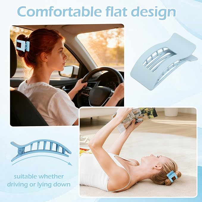 French Flat Hair Clips for Women 6pcs Hair Claw Clips for Thick or Thin Hair Matte Claw Clips for Girls Barrettes Non-Slip Strong Hold Hair Accessories for Women (Blue)