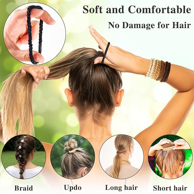 Hair Ties Bracelets for Women, 24PCS Boho Hair Accessories, Hair Ties for Thick Thin Hair Medium Long Hair, No Damage, Retro B