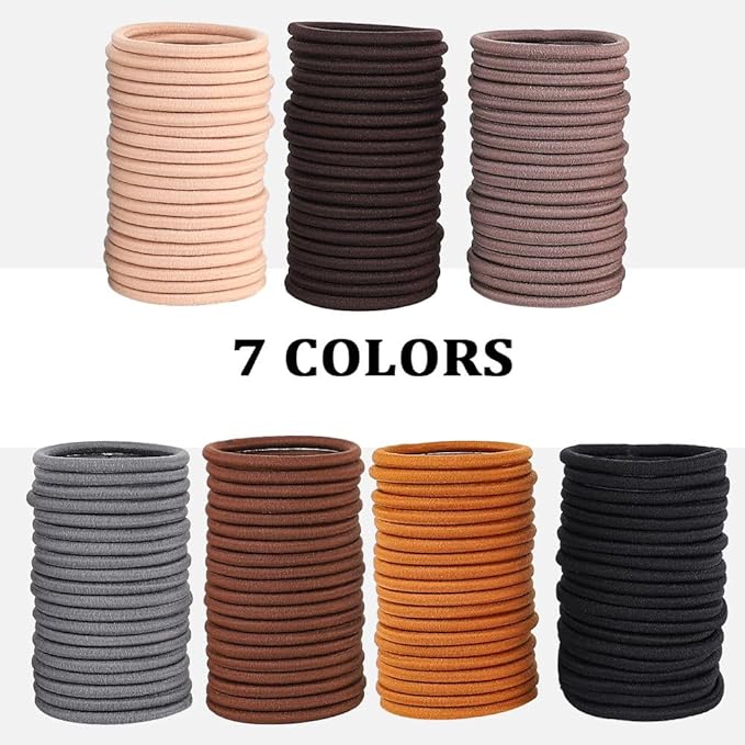 Sderoq100 PCS Hair Elastics Hair Ties, 4MM Colorful Ponytail Holders Hair Bands, 2 Inch in Diameter Elastic Band for Medium to Thick Hair, 7 Colors (4MM Dark colors)