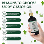 Seddy Organic Castor Oil with Rosemary & Peppermint in Dark Glass Bottle - Cold Pressed | Hexane-Free | Scalp, Hair, Eyelashes, Eyebrows, Skin, & Nails | Hair Treatment Oil - 3.4 Fl. Oz