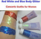 Go Ho Red and White Body Glitter Set,Singer Concerts Face Glitter Gel Makeup,Holographic Long Lasting Chunky Sequins Glitters for Eye Lip Hair Nails,Festival Rave Accessories,Red&White