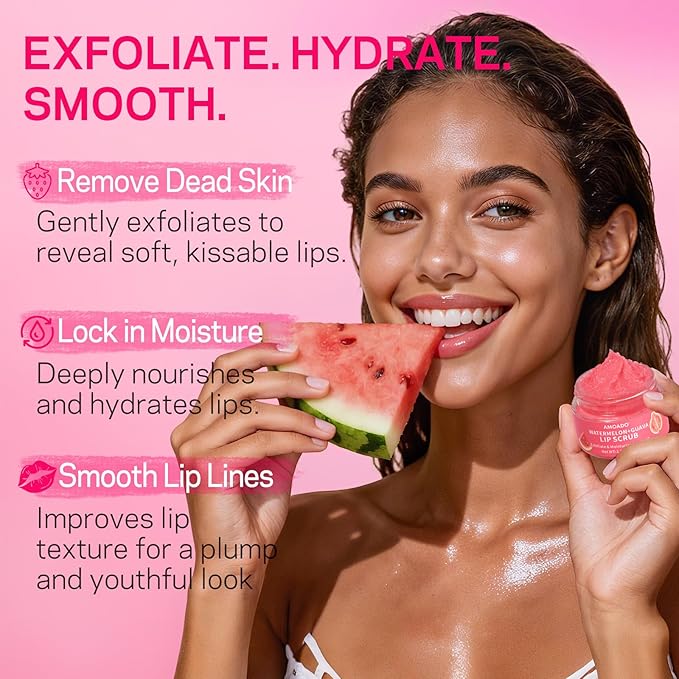 AMOADO Sugar Lip Scrub for Dark Lips – Exfoliating Lip Scrub for Smooth & Soft Lips with Watermelon & Guava, Lip Exfoliator & Moisturizer for Dry, Chapped Lips, Natural Lip Care, 1.2 oz/35g