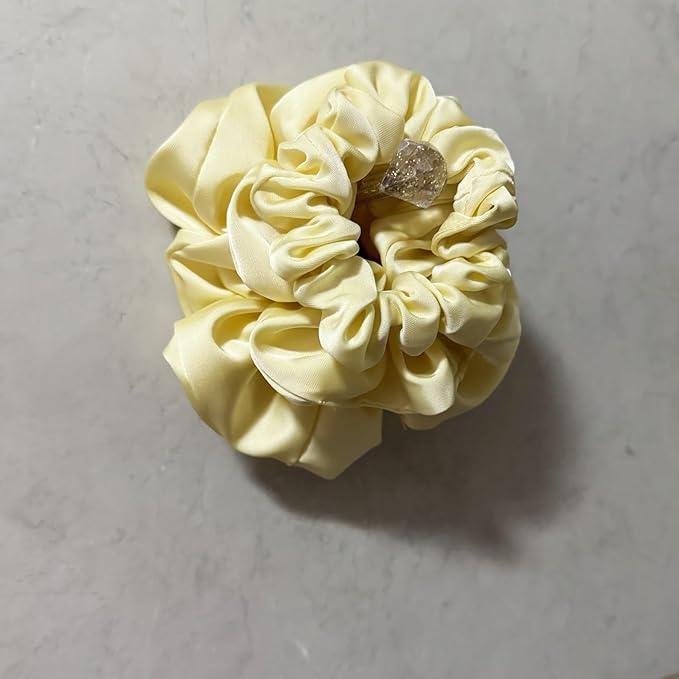 3 Pieces Satin Scrunchies Set for Hair No Crease Elastic Hair Ties for Women and Girls (Light Yellow)