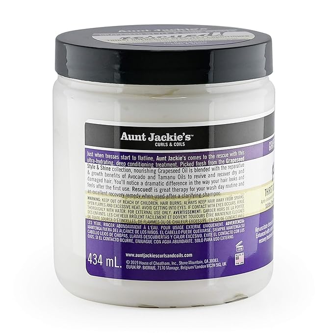 Aunt Jackie's Grapeseed Style and Shine Recipes Rescued Thirst Quenching Hair Recovery Conditioner Repair Treatment, Seals in Moisture, 18 oz