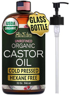 Ella & Eden Organic Castor Oil - Big 32 Fl Oz Glass Bottle - Cold-Pressed, Hexane-Free, USDA Certified, Unrefined & 100% Pure - For Hair Growth, Face, Skin