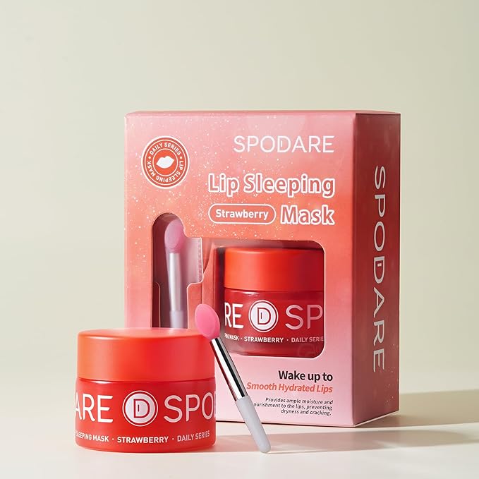 Sleeping Lip Mask Strawberry - Overnight Lip Treatment, Lip Care Hydration, Repair for Dry Cracked Lips, Vitamin C, Soft and Nourished Lips Overnight, Christmas, with Shea Butter - 0.42 Fl Oz