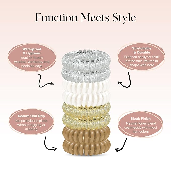 Kitsch Spiral Hair Ties for Women - Creaseless and Dent-free Coil Hair Ties | No Damage, Phone Cord Coils | Made of Flexible and Durable Plastic | Ideal Gifts for Women | 8pcs (Blonde)