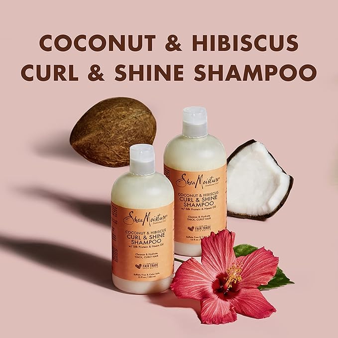 SheaMoisture Curl and Shine Coconut Shampoo for Curly Hair Coconut and Hibiscus Paraben Free Shampoo 13 oz 2 Count