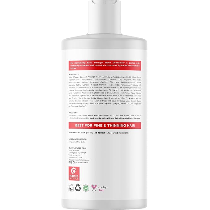 Extra Strength Biotin Conditioner for Thinning Hair - Sulfate Free Conditioner with Moisturizing and Nourishing Shea Butter and Plant Proteins for Dry Damaged Fine Weak & Dull Hair (16 Fl Oz)