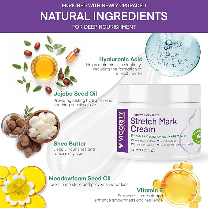 Stretch Mark Cream for Pregnant Women: Stretch Mark Treatment for Pregnancy - Belly Butter For Pregnant Women - Massage Lotion To Prevent And Repair Maternity Stretch Marks Scar - 4 Oz