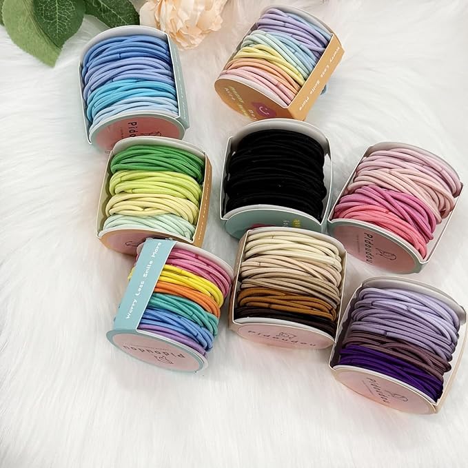 48 Pieces Elastic Hair Ties for Women, 3mm Hair Bands for Thick or Thin Hair, No Damage Elastic Hair Accessories for Girls and Women (Neon)