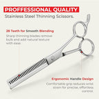 Suvorna Thinning Shears for Hair Cutting - 28 Teeth Razor Sharp Edge Hair Thinning Scissors for Blending and Layering - 6.5" Stainless Steel Texturizing Shears for Men and Women