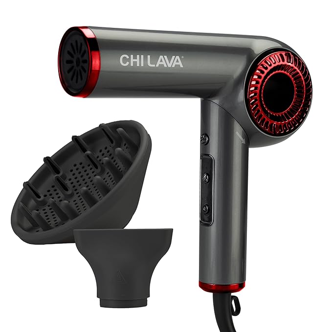 CHI Lava Brushless Motor Hair Dryer, Foldable Design, Faster, Quieter Drying, Reduces Frizz & Enhances Shine, Customizable Heat & Speed Settings