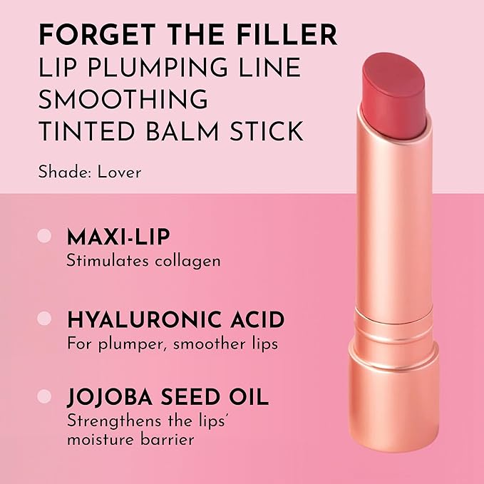 LAWLESS Women's Forget the Filler Lip Plumping Line Smoothing Tinted Balm, Lover, Pink, 0.1 Ounce / 2.9 g