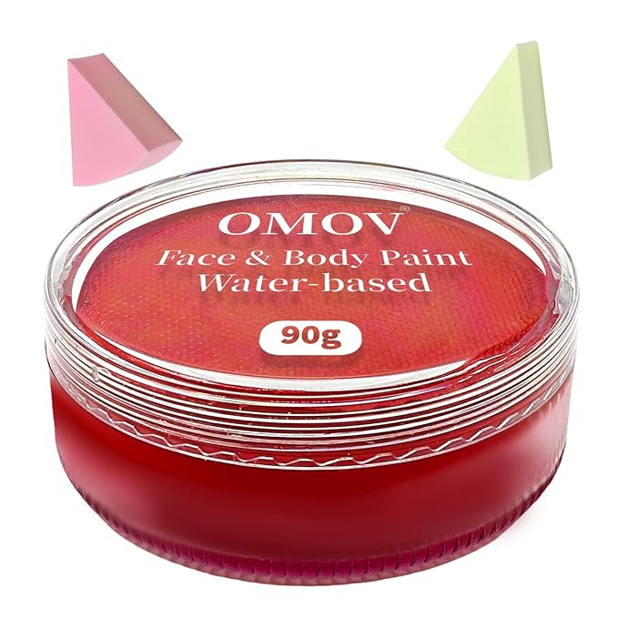 Red Face Paint 90g (3.17 oz) Non-Toxic, Water Activated Face Painting Kit for Kids Adults,SFX Makeup Large Capacity Facepaint Palette for Halloween, Cosplay,Theater Party,Skull Clown Special Effects