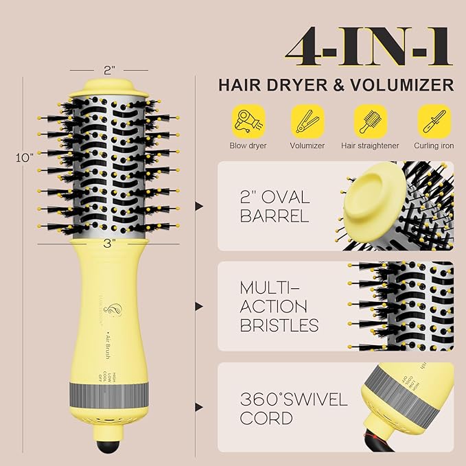 Portable Mini Travel Blow Dryer Brush for Women, Light Weight Dual Voltage 110V-120V/220V-240V Hot Air Brush with International Power Adaptor