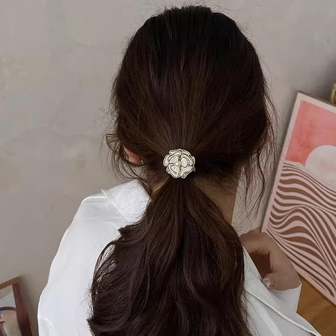 Silk Scrunchies Hair Ties 2Packs – Super Soft Thin Hair Scrunchies, Gentle on Hair, Rose Flower Crystal Decorated Hair Accessories for Women