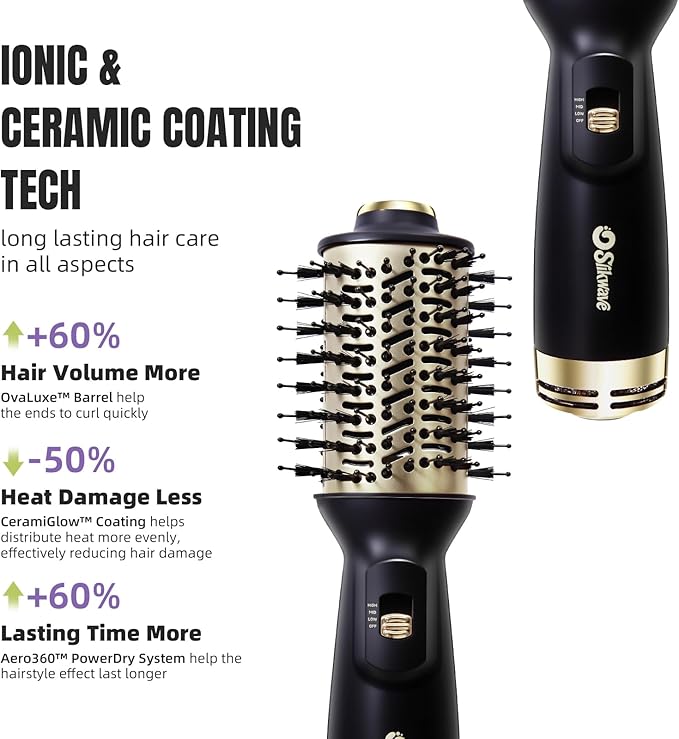 Hair Dryer Brush Blow Dryer Brush 4 in 1, 2 Inch Hot Air Brush for Hair Drying & Styling | Ionic Oval Barrel for Smooth, Frizz-Free Volume Blowout, Dual Voltage Lightweight Travel Hair Dryer Brush