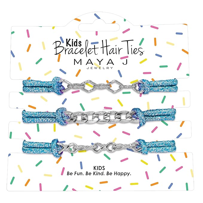 Blue Sparkle Elastic Kids Bracelet Hair Tie in White