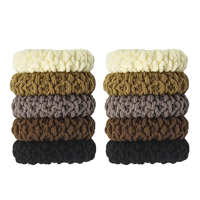 Cotton Seamless Hair Ties Bands，Headrope，Ponytail Holders ， Thick Hair Elastics for Thick Heavy and Curly Hair (10pcs)