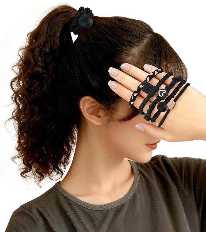 20Pcs Hair Ties -No Damage Seamless Nylon Fabric Bands, Seamless Soft Thick Ponytail Holder Scrunchies Fashion Head Bands for Women Girls(black 20pcs)