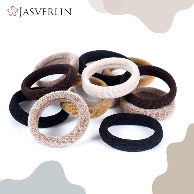 100 pcs Seamless Cotton Hair Ties, Thick Hair Elastic Bands Soft No Damage Ponytail Holders for Women Girl 1.5 inch (5 Colors)