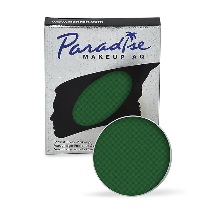 Mehron Makeup Paradise Makeup AQ Refill Size | Stage & Screen Performance, Face & Body Painting, Beauty, Cosplay, and Halloween | Water Activated Face Paint, Body Paint .25 oz (7 ml) (DARK GREEN)