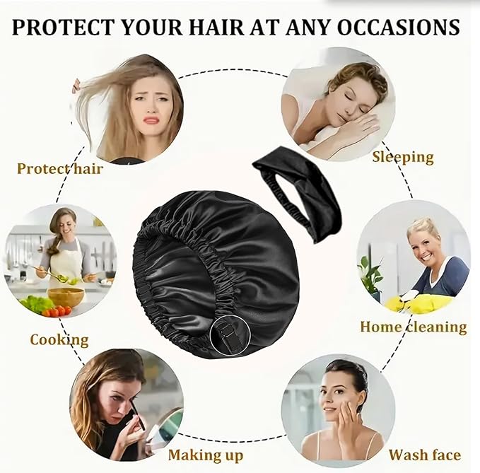 Satin Bonnet 2Pcs Silk Bonnet Hair Bonnets For Sleeping Silky Soft Sleep Cap Womens Night Curly Natural Hair Caps