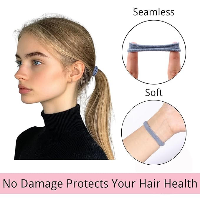 LuSeren 120 Pcs No Damage Hair Ties for Thick Hair, Large Soft Seamless Nylon Hair Elastics for Women, Ponytail Holders, Hair Accessories – Neutral Colors